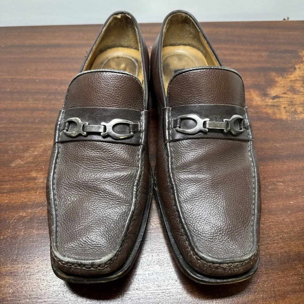 Johnston & Murphy Brown Pebbled Leather Horsebit Loafers Hand Crafted Italy 10M